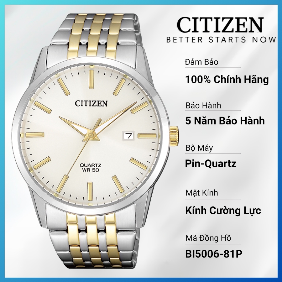 Đồng Hồ Nam Citizen Pin-Quartz Dây Thép Không Gỉ BI5006-81P - Mặt Trắng (39mm)