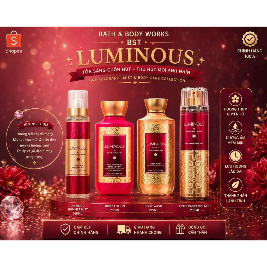 Xịt thơm Bath And Body Works LUMINOUS 236ml mang đến trải nghiệm chăm sóc cơ thể hoàn hảo với hương 