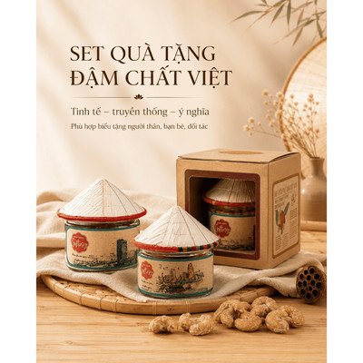Set Quà Hạt Điều Nam Xanh, Hạt Điều Phủ Dừa Mật Ong, Hộp Nón Lá Truyền Thống Việt Nam, Hộp 130g