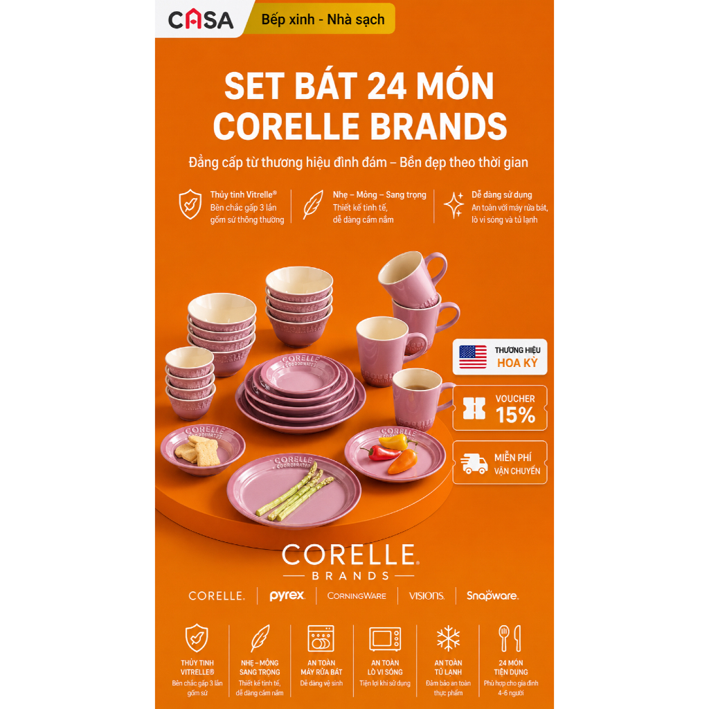Set bát 24 món từ thương hiệu đình đám Corelle brands