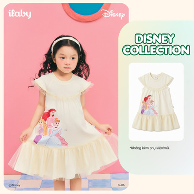 [ILABY 10-36kg] Váy bé gái đầm công chúa phối tơ lưới in hình công chúa dễ thương [4086]