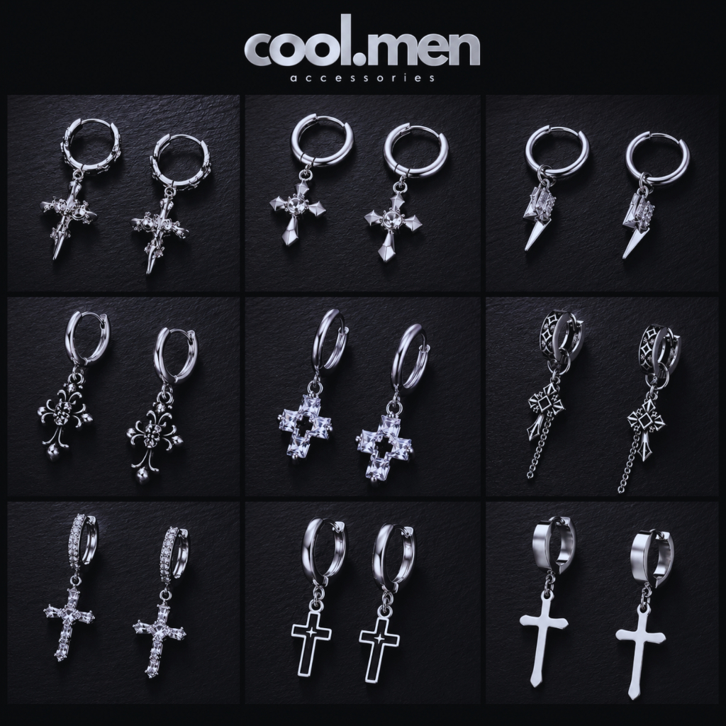 Khuyên Tai Nam Nữ Đính Đá Thánh Giá Phong Cách Gothic, Hoa Tai Unisex Xỏ Lổ Không Gỉ Dễ Phối Outfit 