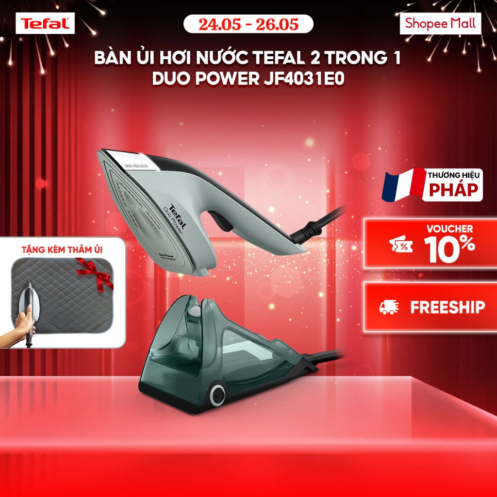 [Tặng kèm thảm ủi] Bàn ủi hơi nước Tefal 2 trong 1 Duo Power JF4031E0 - Kết hợp ủi hơi và cầm tay