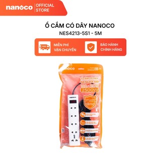 Ổ cắm có dây Nanoco model NES4213-S1 (1 ổ đa năng, 4 ổ 2 chấu, 1 công tắc, dây điện 3m và 5m)