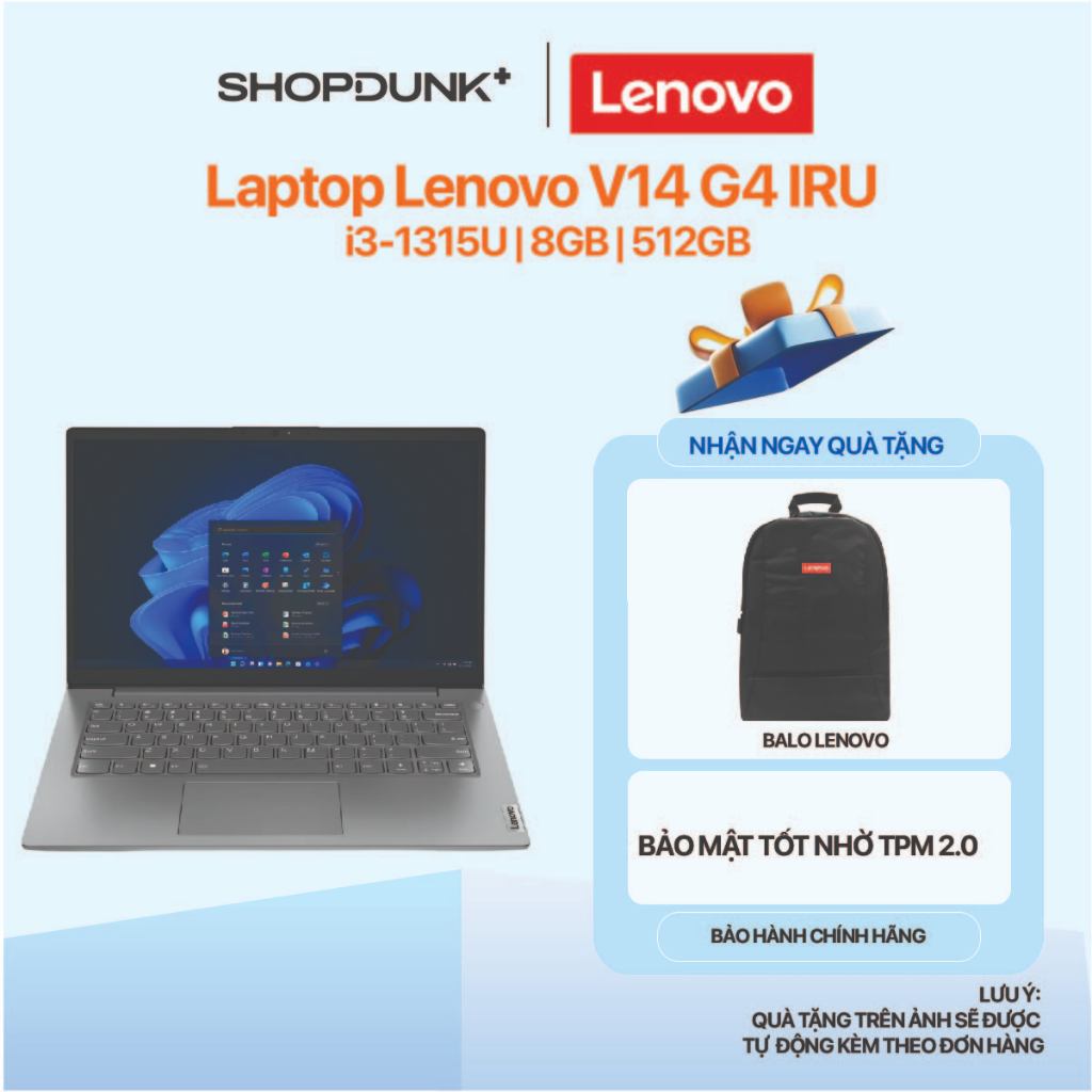 Laptop Lenovo V14 G4 IRU | i3-1315U | 8GB | 512GB | Intel UHD | 14" | Win 11 Bản Quyền Chính Hãng