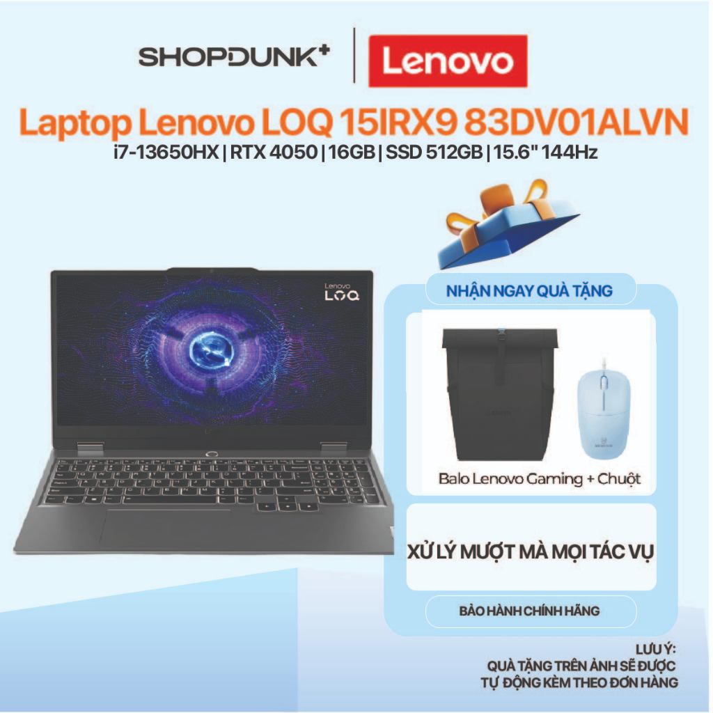Laptop Lenovo LOQ 15IRX9 83DV01ALVN | i7-13650HX | RTX 4050 | 16GB | SSD 512GB | 15.6" 144Hz | Xám
