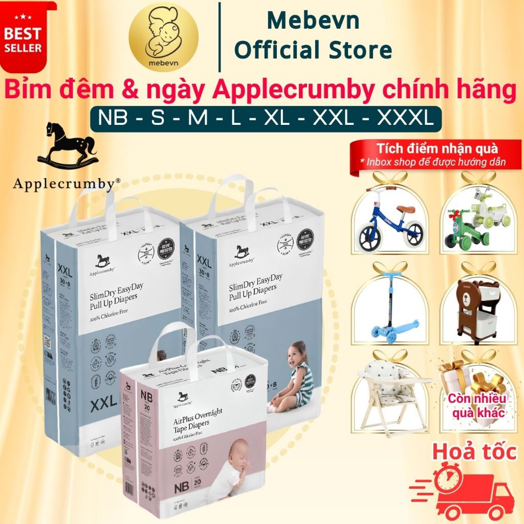 Bỉm ngày, bỉm đêm Applecrumby chính hãng Slim & Airplus cao cấp, bỉm ngựa Applecrumby siêu thấm hút