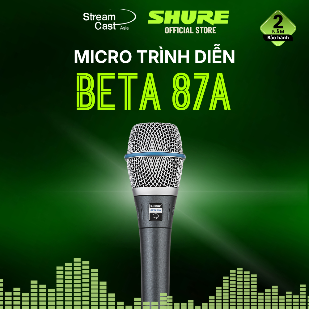 Micro Shure BETA 87A thu định hướng siêu cardioid chất lượng phòng thu, biểu diễn sân khấu,tích hợp 