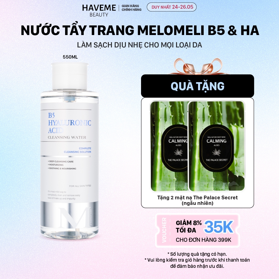 Nước Tẩy Trang Melomeli B5 & HA Làm Sạch Sâu Dịu Nhẹ Cho Mọi Loại Da 550ml