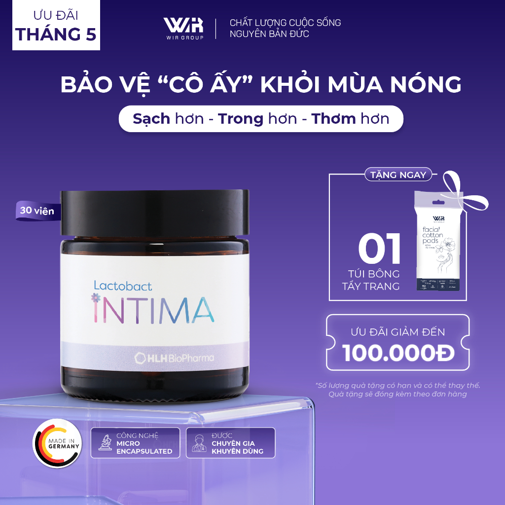 Men vi sinh phụ khoa Lactobact Intima bổ sung lợi khuẩn, Cranberry, D-Mannose từ Đức hộp 30 viên | W