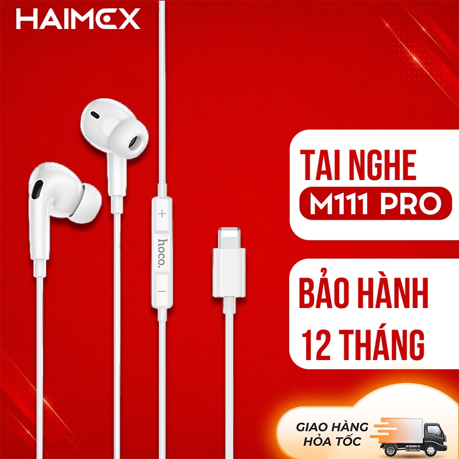 Tai nghe Hoco M111 Pro chân dẹt 1.2m, hỗ trợ nghe gọi, tăng giảm âm lượng, có núm cao su mềm mại