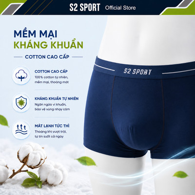 Quần lót nam S2 SPORT sịp đùi nam boxer cotton cao cấp mềm mịn kháng khuẩn thoáng khí - SBX08