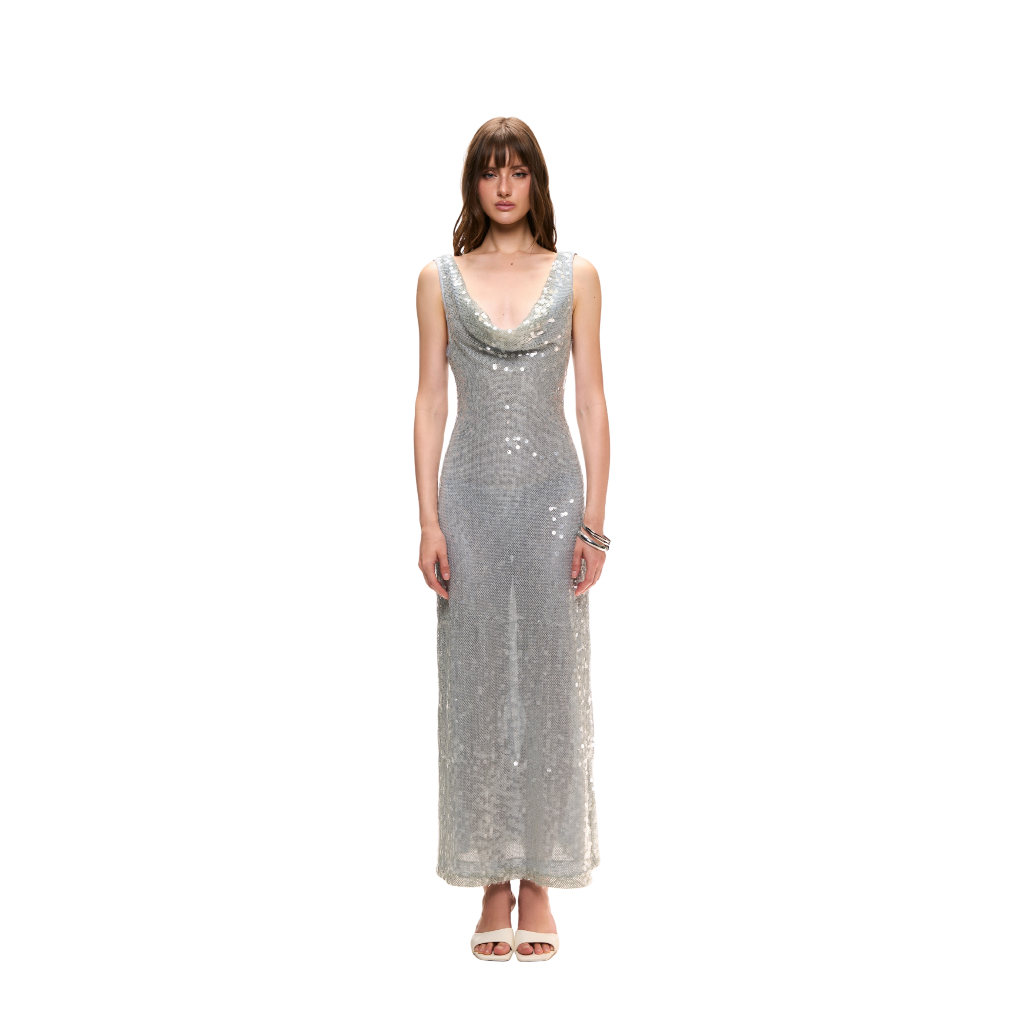 DAPHALE - Đầm Thun Lưới Sequin Dáng Dài Cổ Đổ Josephine Dress