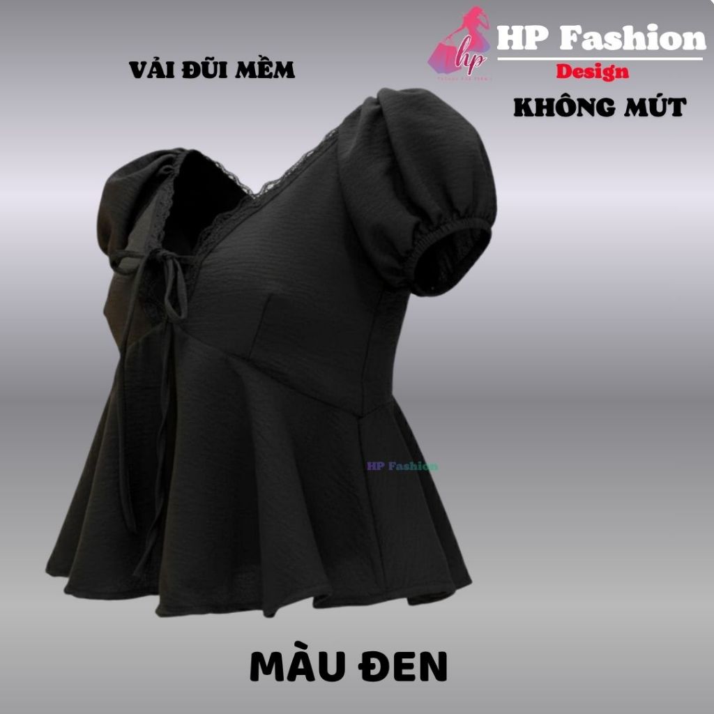 Áo babydoll tay phồng cổ tim khoét sâu phối ren, che bụng dưới , áo kiểu nữ vải đũi mùa hè đi biển size S M L XL   A4 - | BigBuy360 - bigbuy360.vn