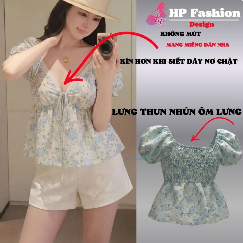 Áo babydoll tay phồng cổ tim khoét sâu phối ren, che bụng dưới , áo kiểu nữ vải đũi mùa hè đi biển size S M L XL   A4 - | BigBuy360 - bigbuy360.vn