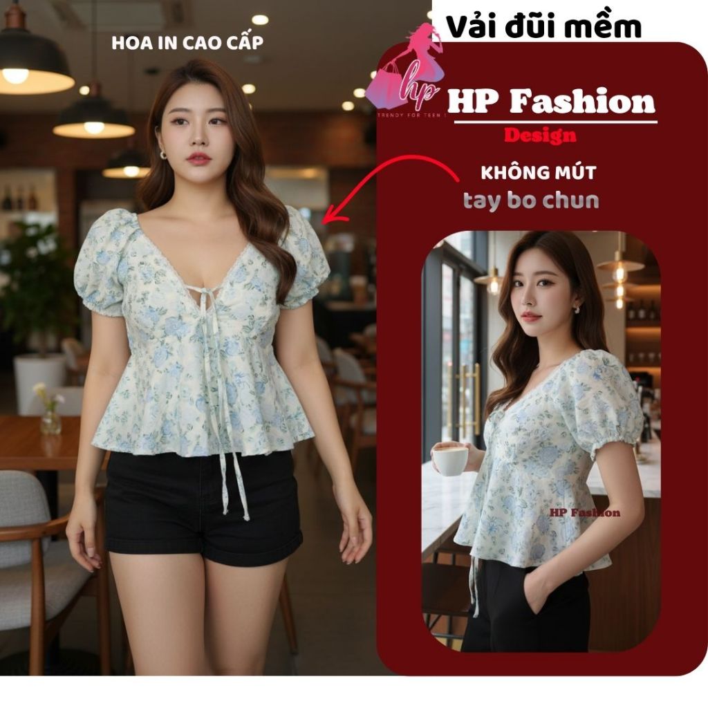 Áo babydoll tay phồng cổ tim khoét sâu phối ren, che bụng dưới , áo kiểu nữ vải đũi mùa hè đi biển size S M L XL   A4 - | BigBuy360 - bigbuy360.vn