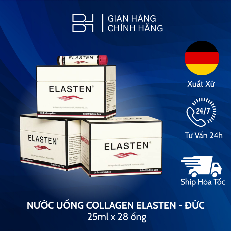 [ Hàng Cty ]Elasten Collagen Elasten Giúp Da Căng Mịn Chống Lão Hóa Tóc Chắc Khỏe hộp 28 ống