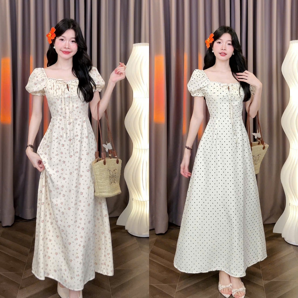 [Đ.41-D] Đầm Maxi Tiểu Thư Cúp Sò Phối Ren Dáng Dài Mùa Hè Women Top Dress | Tũm Clothing