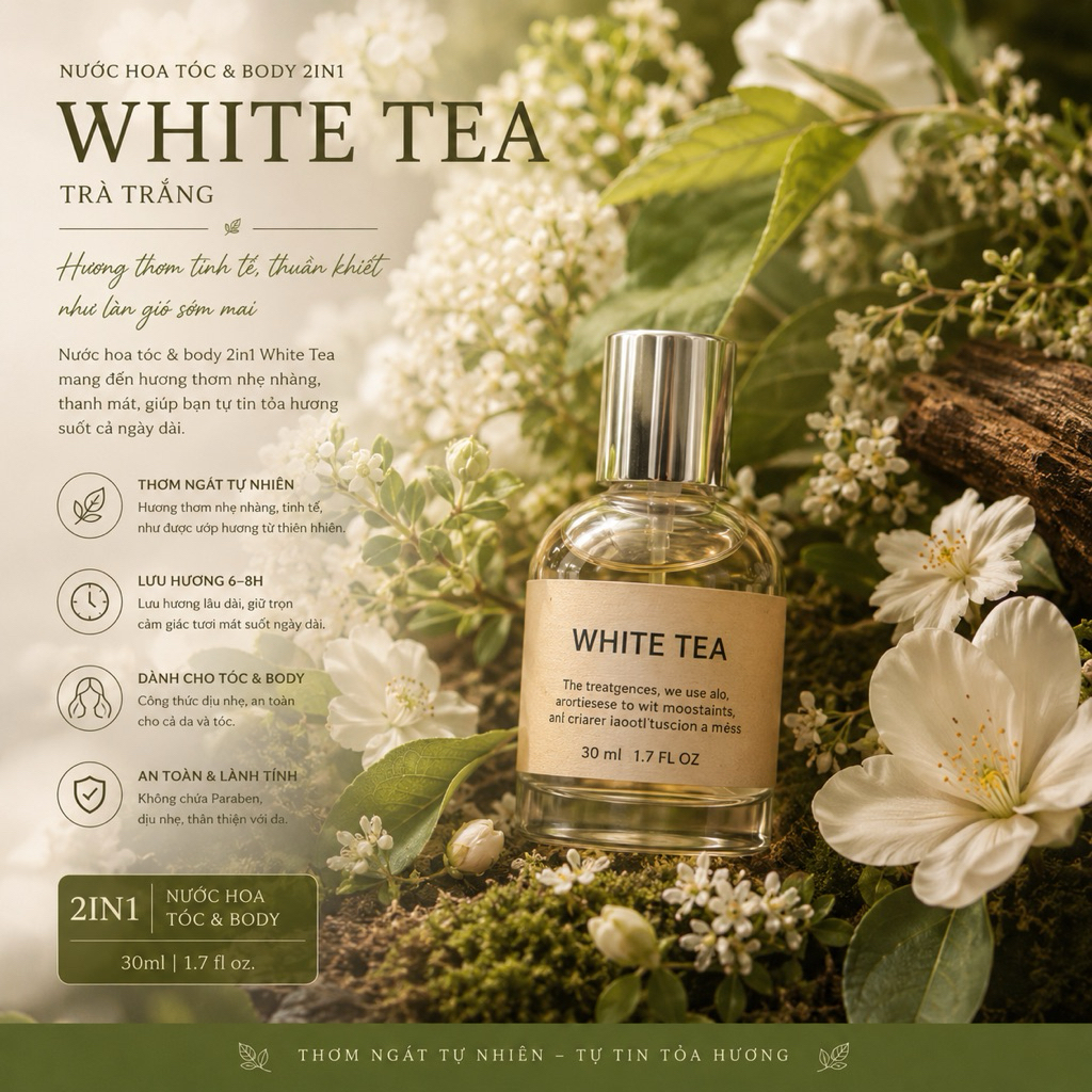 NƯỚC HOA TÓC&BODY WHITE TEA - TRÀ TRẮNG