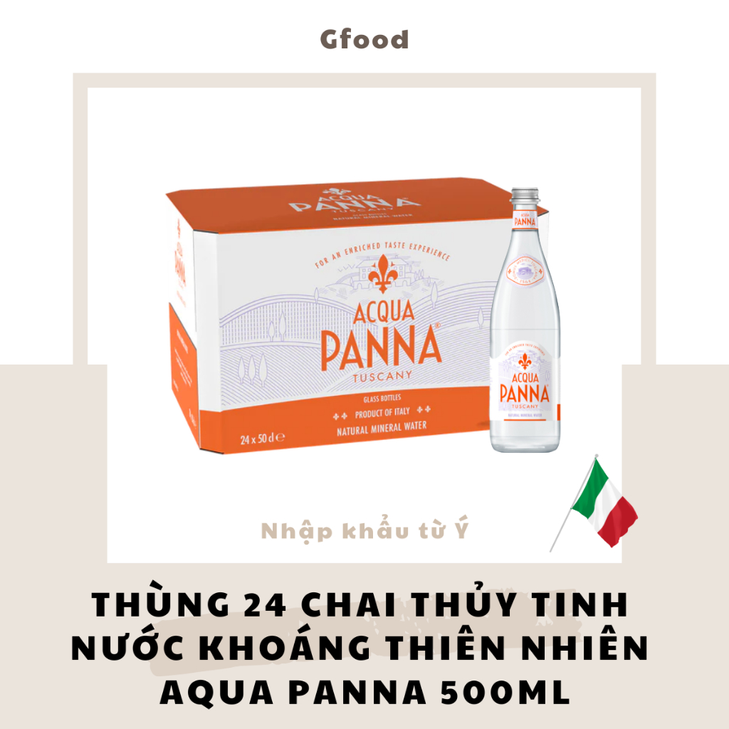 [THÙNG 24 CHAI THỦY TINH] Acqua Panna Nước Khoáng Thiên Nhiên Chai 500ml