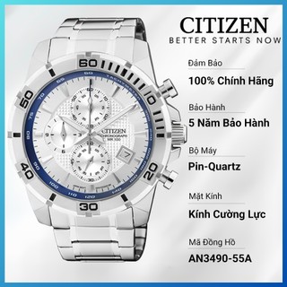 Đồng hồ nam citizen pin-quartz dây thép không gỉ an3490-55a - mặt trắng