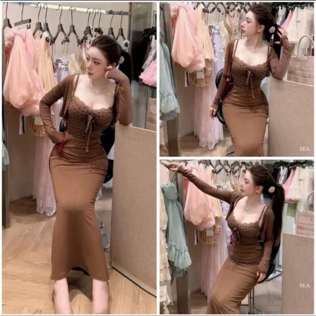 Set Áo Body Nữ 2 Dây Thiết Kế Chấm Bi LONACO GL539, Phối Chân Váy Thiết Kế Đuôi Cá Ôm Body Kèm Áo | BigBuy360 - bigbuy360.vn