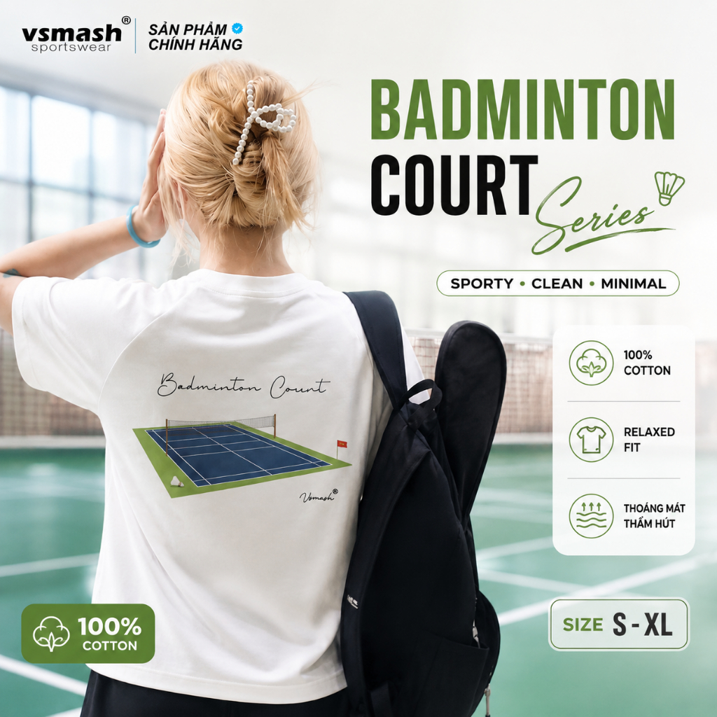 Áo Thun Cầu Lông Cotton Unisex Vsmash Sportwear "BMT COURT V.2" – Vải Bông Em Bé Mềm Mịn, Thoáng Mát