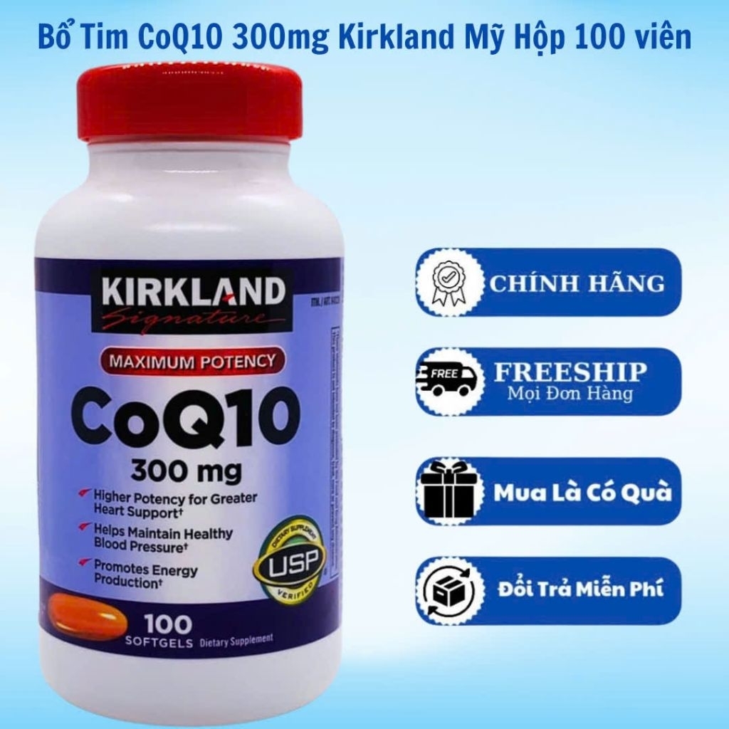 Viên uốmg bổ tim coq10 kirkland mỹ hộp 100 viên