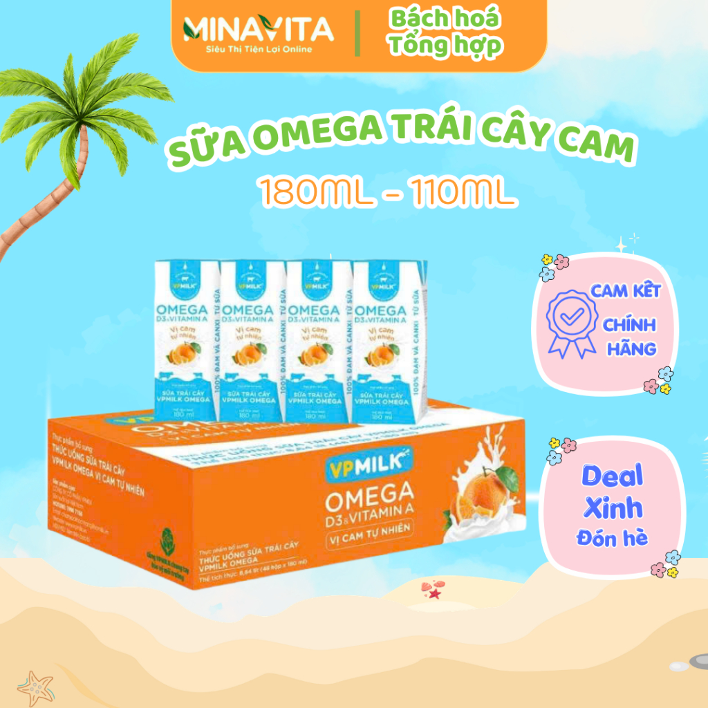 Thùng 48 hộp Sữa trái cây VPMilk Omega vị cam 110/180ml