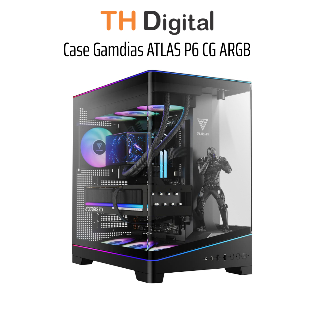 Case Gamdias ATLAS P6 CG - SẴN 4 FANS ARGB syncmain - Hàng chính hãng