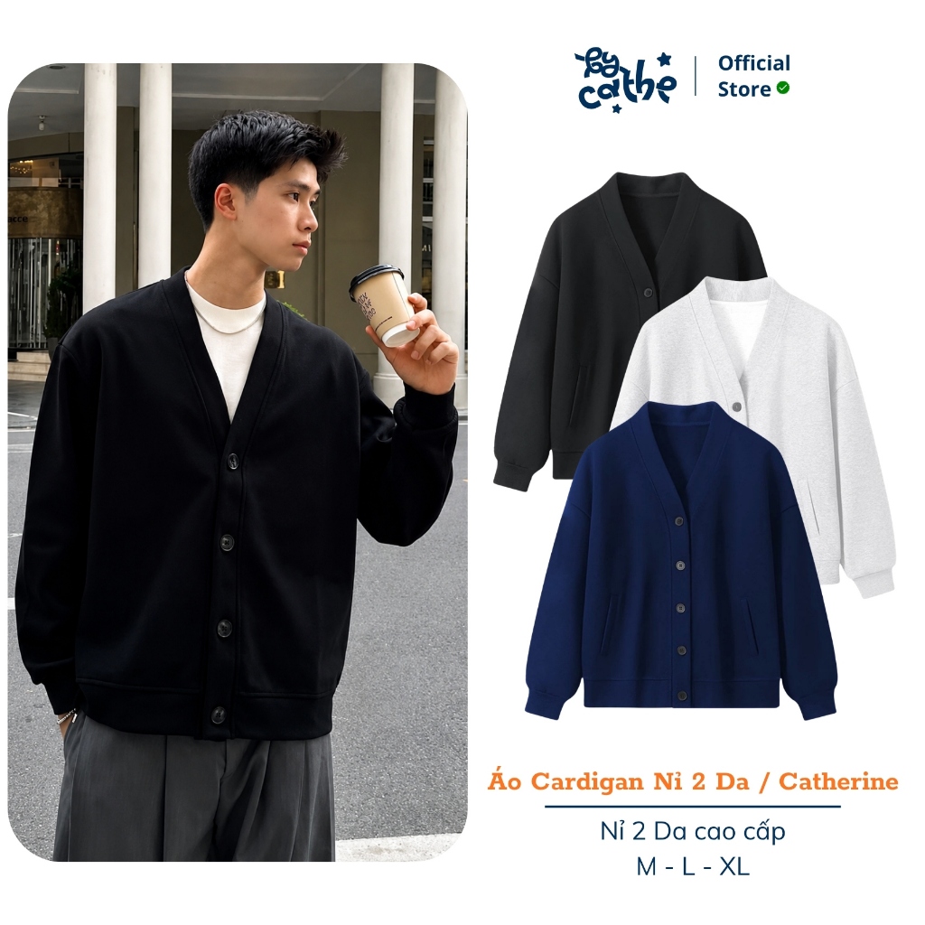 Áo Khoác Cardigan Nỉ 2 Da Local Brand Catherine /Trơn