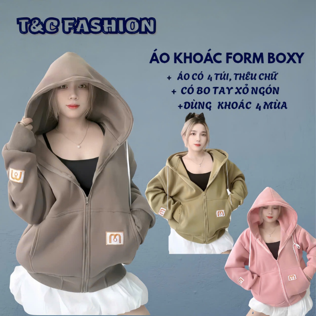 Áo khoác nỉ,hoodie 4 túi, nón to rộng 2 lớp,có hình thêu,mẫu mới của năm 2025,T&C 2fashion.