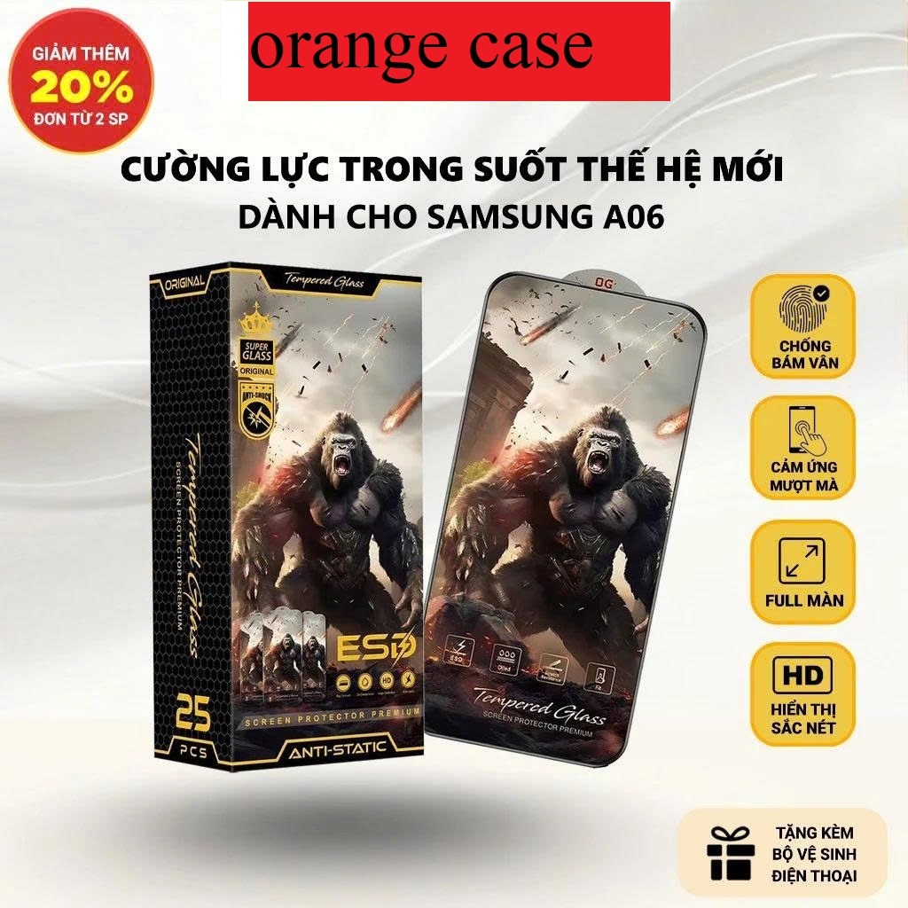 Cường lực Samsung A06 4G,5G orange case chiến binh full màn | Miếng kính dán bảo vệ màn hình cho dt