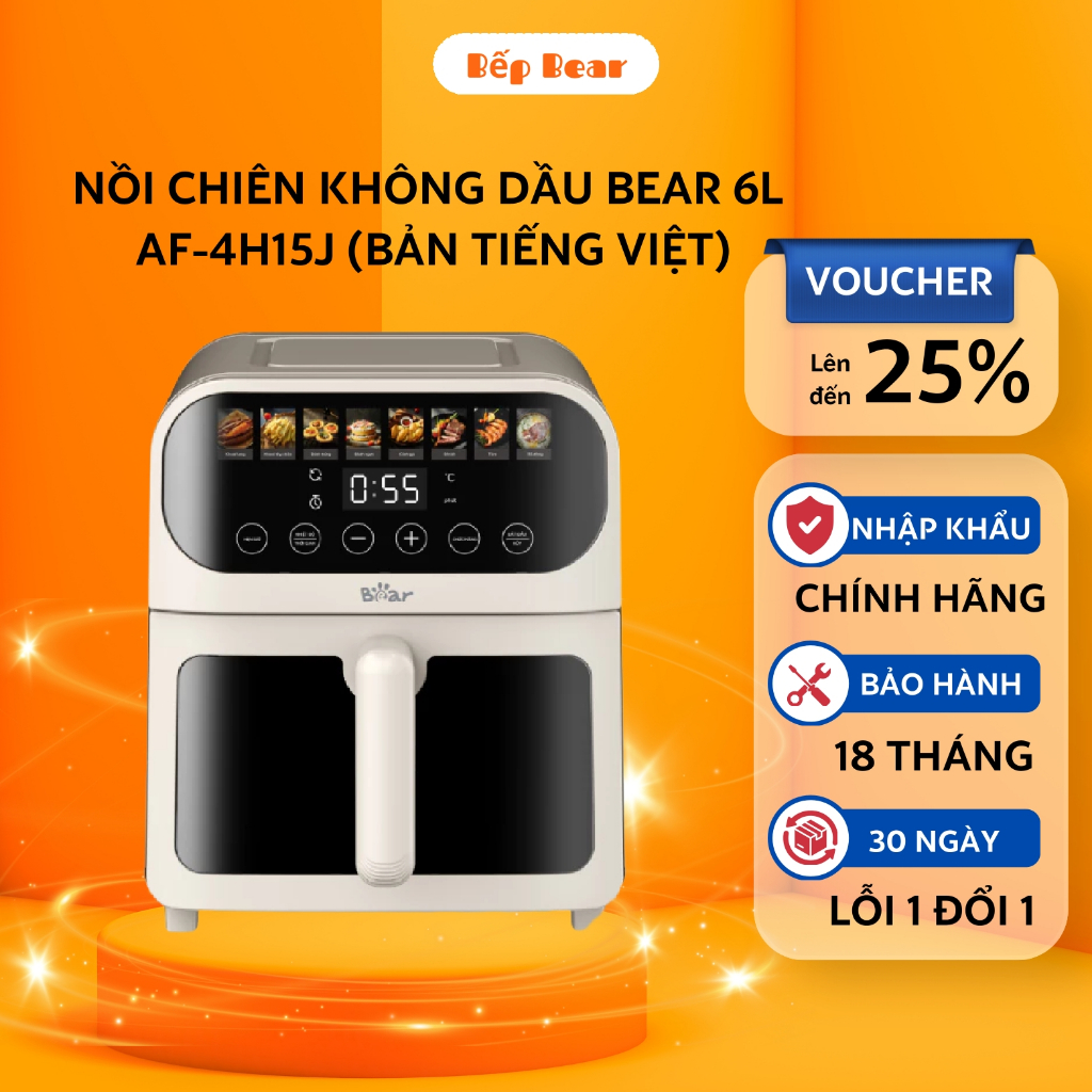 Nồi Chiên Không Dầu Bear 6L Nồi Chiên Cảm Ứng Đa Năng Nướng Bánh Chiên Với Hơi Nước AF-4H15J Bản Tiế