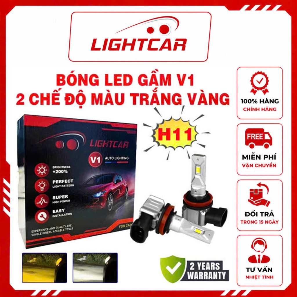 Bóng Led Gầm 2 Chế Độ Màu Trắng Vàng LightCar V1 Chân H11