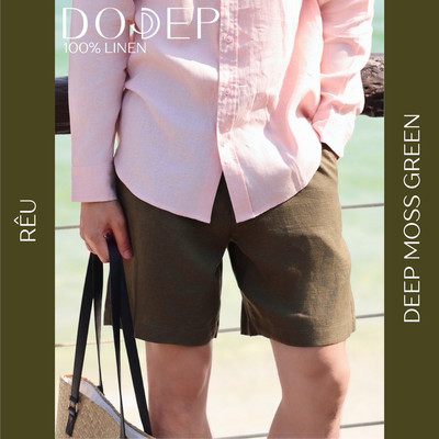 DODEP Quần shorts nam linen 100% lưng thun