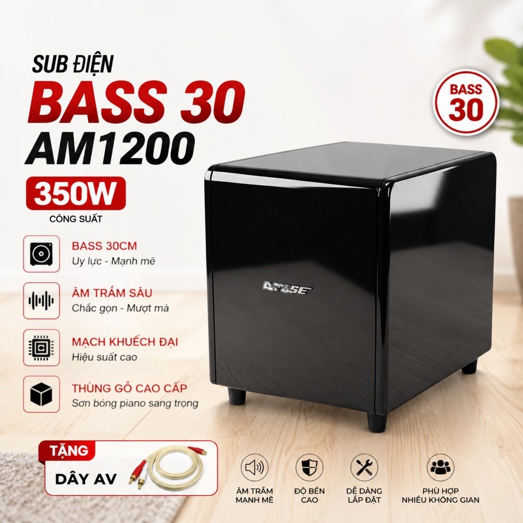 Loa Sub Bass 30 AM-1200 350W (Tặng Dây AV) - Loa Sub Hầm Siêu Trầm Bass 30 Karaoke Gia Đình Cao Cấp
