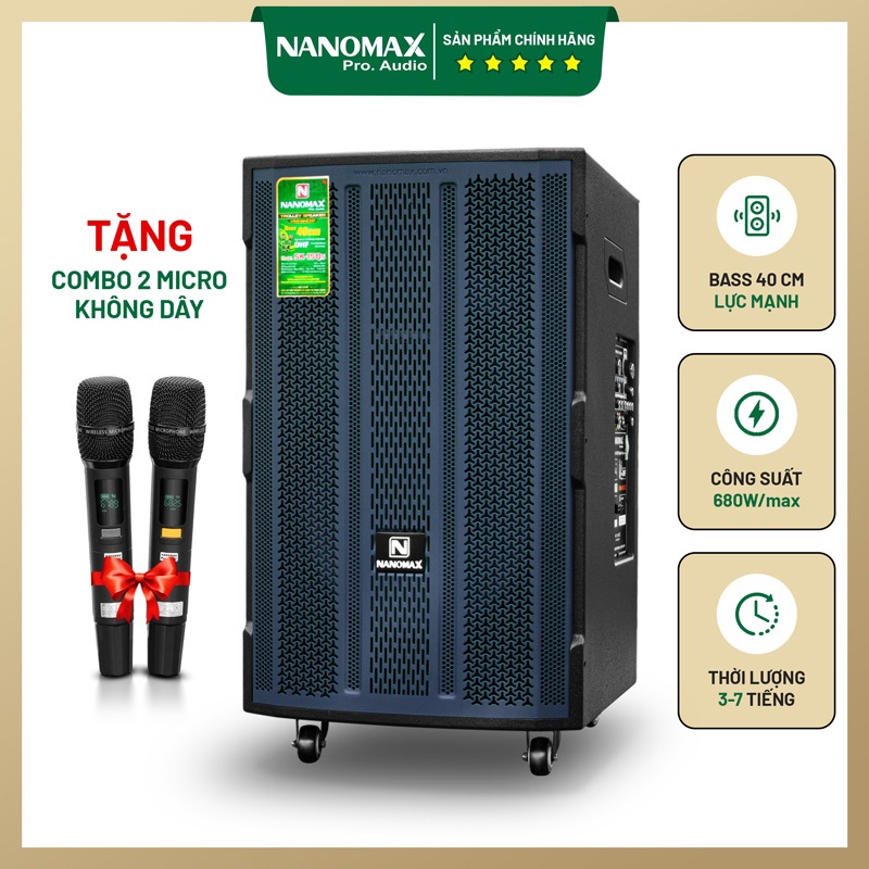 Loa Kéo Nanomax SK-15Q5 Bass 40cm 680W Bluetooth 6.2 – Loa Karaoke Di Động Chính Hãng