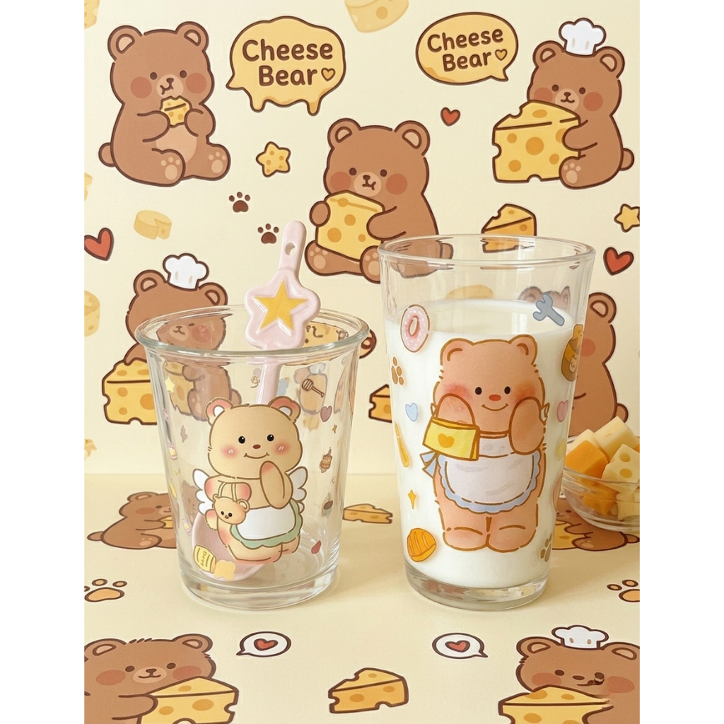 Cốc gấu phô mai cheese butterbear gấu bơ CTTD58 ly thủy tinh dễ thương 400ml