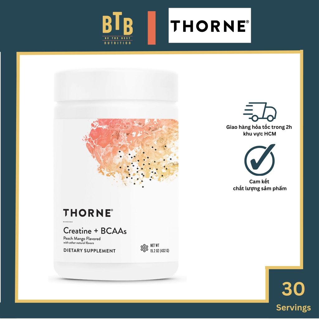 Bột THORNE Creatine + BCAA  - 30 lần dùng (432g) vị Peach Mango từ Mỹ