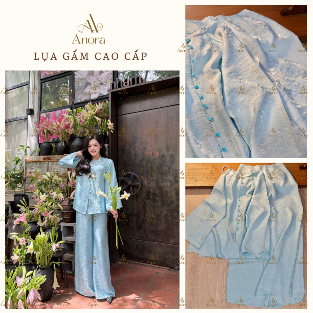 Set đồ pháp phục, đồ lam màu xanh lam tơ lụa ánh kim cao cấp, sang chảnh dáng suông rộng đi lễ, đi c