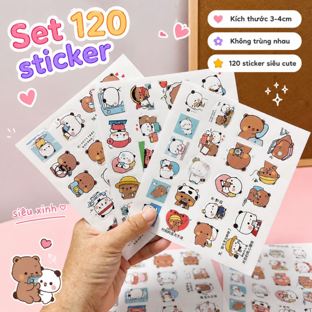100 sticker Bubu và Dudu dễ thương biểu tượng cảm xúc gấu trúc trang trí sổ tay DIY vỏ điện thoại