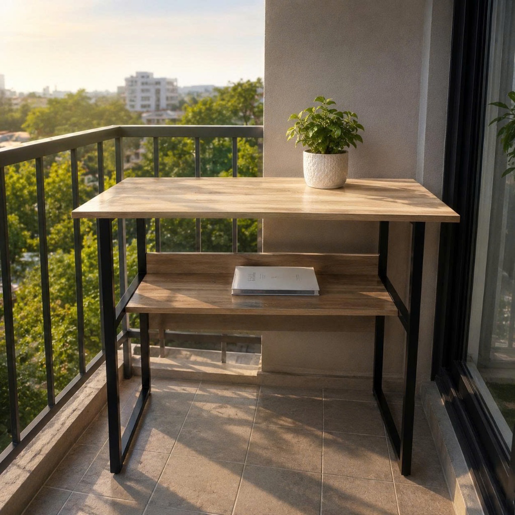 Bàn Học, Bàn Làm Việc Chân Sắt Mặt Gỗ Kèm Kệ Lửng Thiết Kế Hiện Đại Tiện Lợi | BigBuy360 - bigbuy360.vn