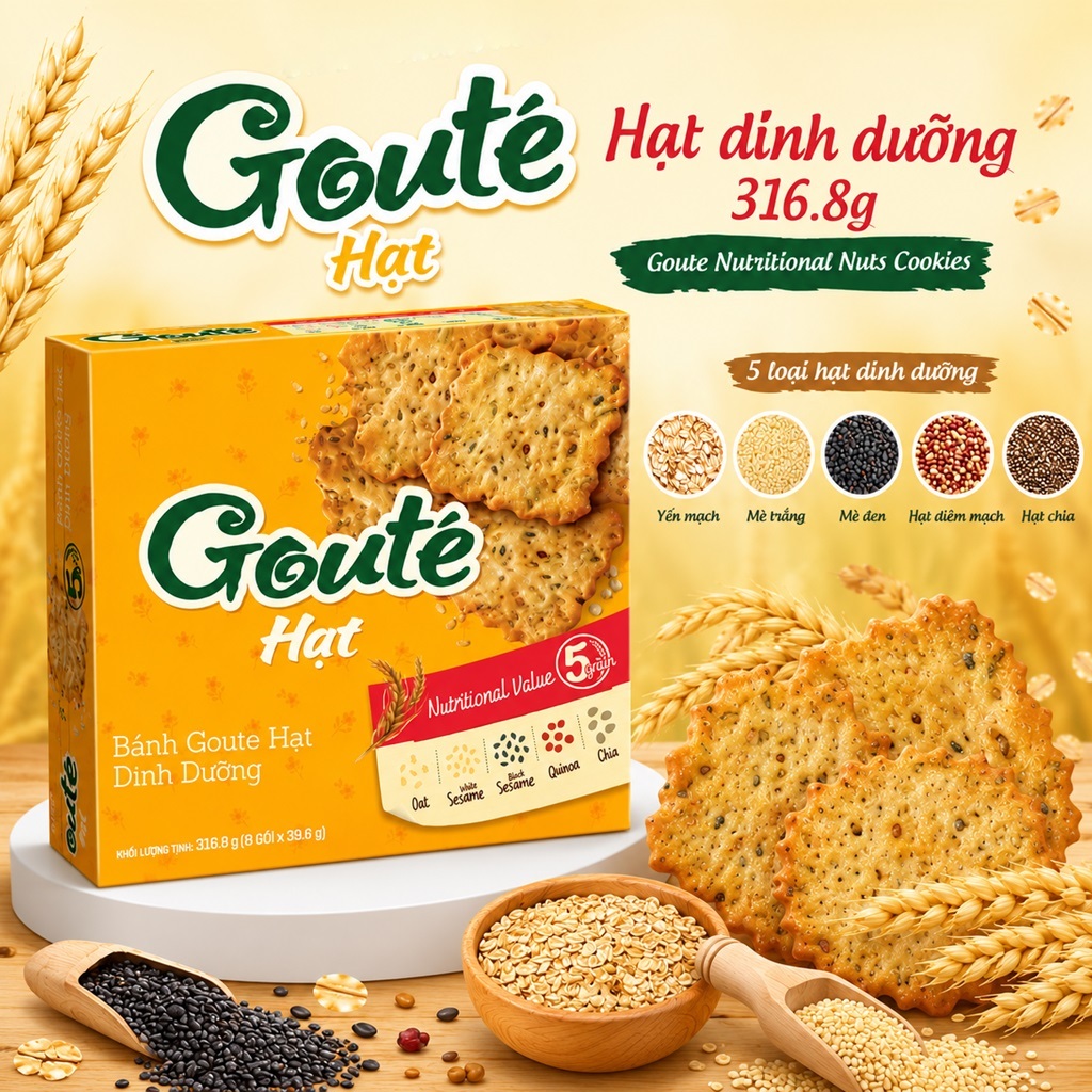 Bánh Goute Orion Hạt Nutritional Seed Cookies 316.8g Dinh Dưỡng Từ 5 Loại Hạt Giòn Thơm Đậm Đà
