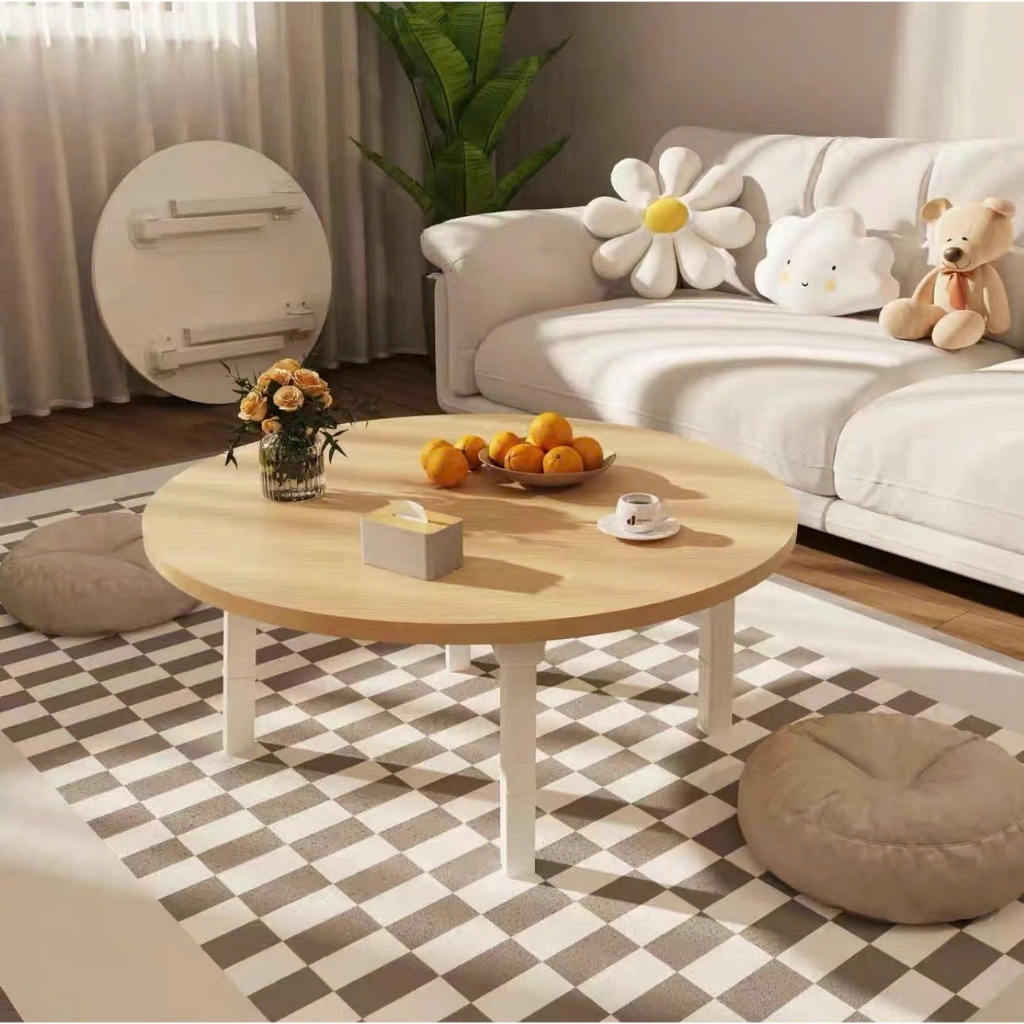 Bàn Trà Tròn Ngồi Bệt Chân Gấp Gọn Gỗ MDF - Bàn Sofa Phim, Cafe, Chân Gập Đa Năng Decor, Phong Cách 