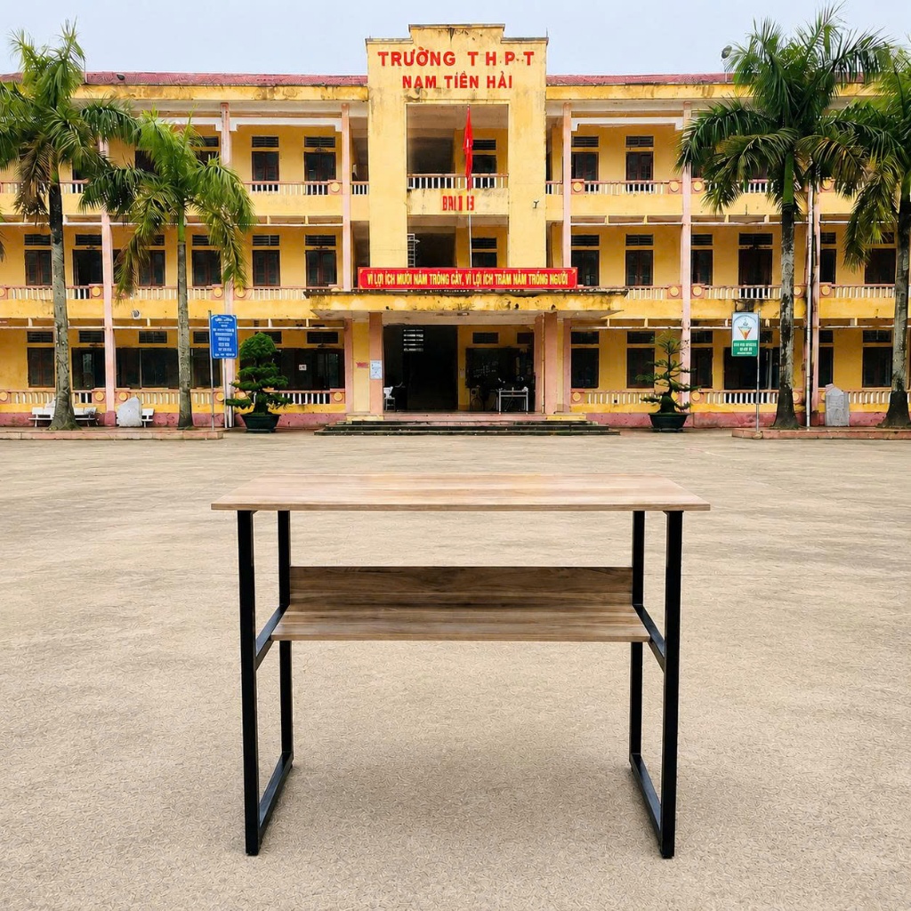 Bàn Học, Bàn Làm Việc Chân Sắt Mặt Gỗ Kèm Kệ Lửng Thiết Kế Hiện Đại Tiện Lợi | BigBuy360 - bigbuy360.vn