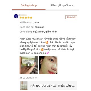 MẶT NẠ TƯƠI DIẾP CÁ TRÀ XANH (PHÙ HỢP CHO MỌI TÌNH TRẠNG DA)