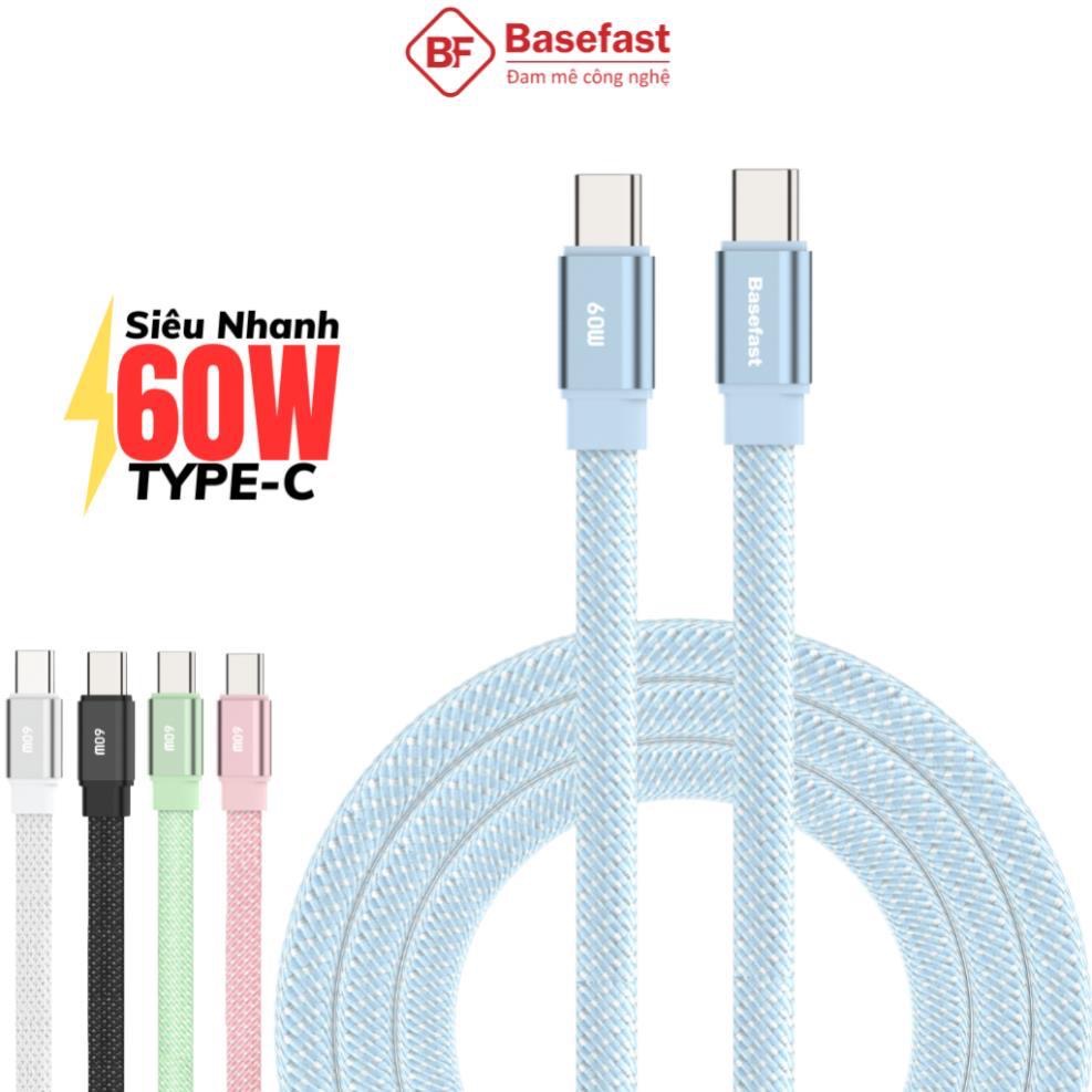 Cáp sạc nhanh 1m Type C 60W Basefast dây C to C bện dù siêu bền cho Phone 15 16 17 samsung xiaomi ma