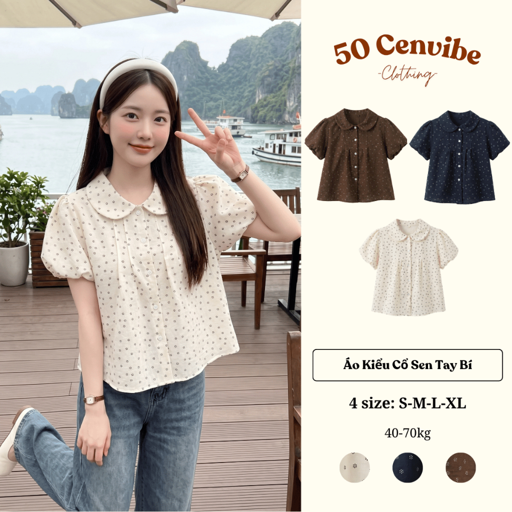 Áo Kiểu Nữ Cổ Sen Tay Phồng Dáng Babydoll Phong Cách Hàn Quốc Dịu Dàng (50 Cenvibe.Clothing) #370