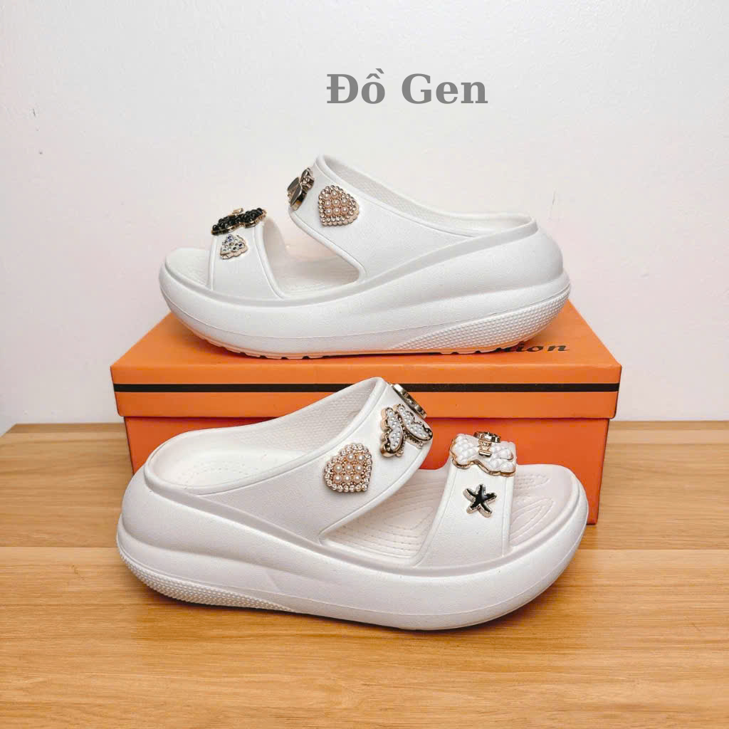 Dép Crocs Nữ 2 Quai Đế Cao 7CM, Sục Crocs Nữ Đế Cao,Tặng Charm 3D ngẫu nhiên-Đô Gen